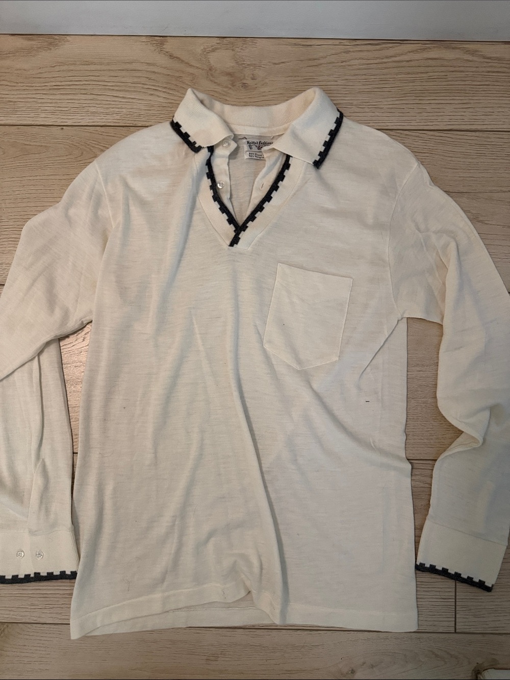 VINTAGE Cream Long Sleeve Polo with Black Trim